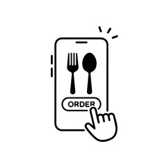 Online food order app for restaurant delivery service with mobile phone and hand click icon vector
