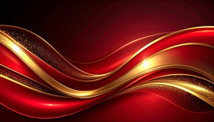Wall Mural - dynamic red silk background with golden abstract lines and wave patterns