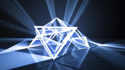 Wall Mural - abstract video of luminous blue light beams illuminating a geometric, crystalline structure on a dar