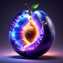 Wall Mural - Surreal Plum Geode Illustration with Glowing Center and Dark Purple Background