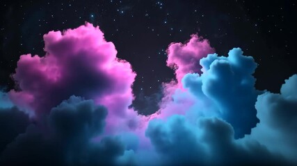 Wall Mural - abstract nighttime scene with teal and pink clouds under a starry sky. the clouds create a dramatic,