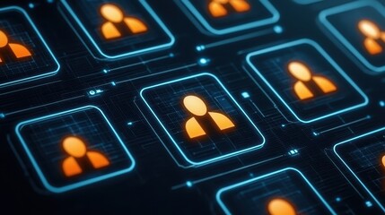 Wall Mural - mysterious gathering of glowing orange figures in the darkness glowing
