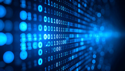 blue digital binary code flowing technology abstract background