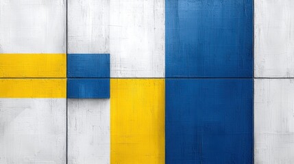 Wall Mural - vibrant contrast, a minimalist painting of blue and yellow squares in geometric harmony