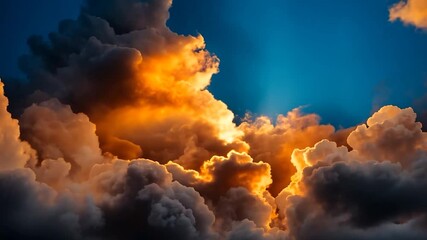 Wall Mural - warm-toned clouds at sunset, with sunlight breaking through creating a bright, heavenly scene. the i