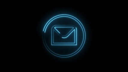 Animated neon email icon on black background glowing message symbol