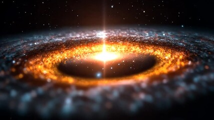 Wall Mural - Cosmic swirl of vibrant orange and blue nebula gas clouds surrounding a bright, radiant star. Dark space background with scattered stars. Digital illustration