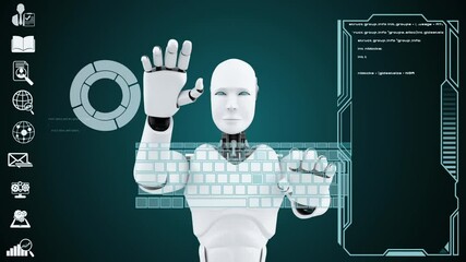 Wall Mural - futuristic robot, artificial intelligence cgi big data analytics and programming . robotic man 3d re