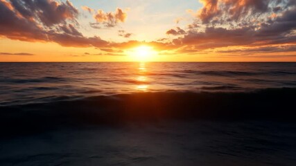 Wall Mural - vibrant sunset over a calm ocean. golden light reflects on the water's surface, creating a serene an