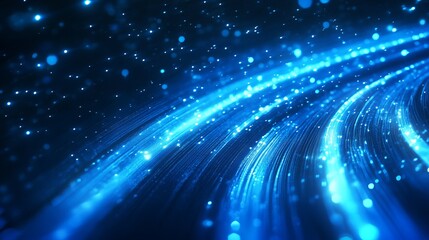 Wall Mural - abstract blue glowing lines forming a swirling, dynamic pattern on a dark background, with sparkling