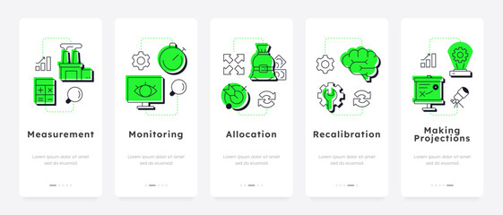 Wall Mural - steps in capacity management processes mobile app onboarding screens. organization development plann