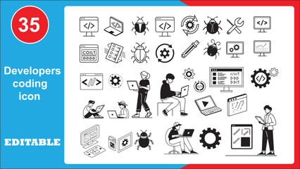 Collection of diverse developer and coding icons for digital projects isolated on white background