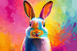 © Noufaldi - Colorful rabbit portrait against a vibrant abstract background with splashes of color