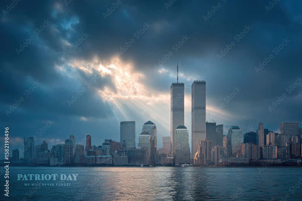 Foto de Stock Skyline featuring Twin Towers under dramatic clouds