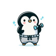 © InspirationDesign - Cartoon penguin exercising with dumbbell in sweatpants. Perfect for fitness apps, workout programs, or children's physical education content.