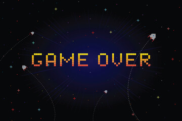 Wall Mural - game over. retro futurism sci-fi background. glowing neon grid. and stars from vintage arcade comput