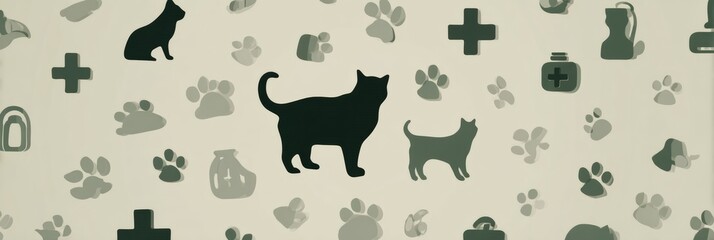  Minimalist Animal Silhouette Pattern With Medical Icons Designed for Overlay on Light Background