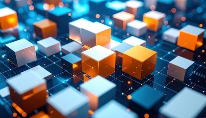 Abstract digital network of cubes