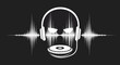 © Genta - Stylized graphic of headphones and a turntable with sound waves on a black background.