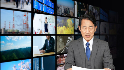 An announcer reporting the news on a news program