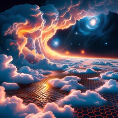 Wall Mural - a glowing cloud formation in space, with swirling clouds and bright