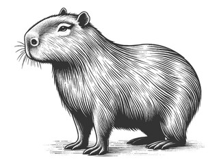 Wall Mural - capybara sketch engraving generative ai fictional character vector illustration. scratch board imita