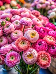 Wall Mural - pink ranunculus flowers on flower stall in london