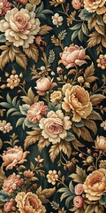 Wall Mural - Delicate floral design woven into a seamless tapestry on a dark