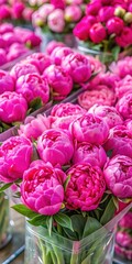 Wall Mural - Peonies in cellophane at flower market