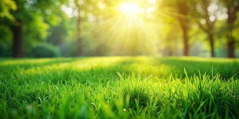 Wall Mural - A lush green grass lawn stretched out flat in the warm sunlight