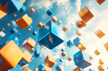 Wall Mural - Abstract Floating Cubes in the Sky
