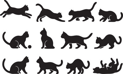  Black cat silhouettes in various poses feline animal