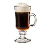  delicious Irish coffee served in  glass cup, topped with whipped cream isolated on white background
