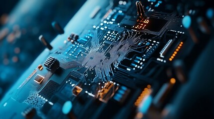 Wall Mural - futuristic microchip design showcasing advanced cyber communication system and illumination