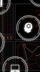 Wall Mural - representing various business concepts, icons over data processing animation on dark background