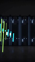 Canvas Print - colorful bar graph animation over server racks in data center