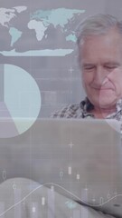 Wall Mural - animation of financial data processing over caucasian man using laptop