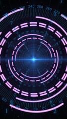 Wall Mural - animation of pink circular scanner, blue light and processing data on black background