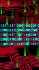 Wall Mural - animation of digital data processing binary coding over circuit board