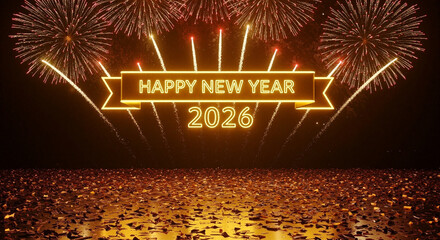 Wall Mural - happy new year 2026: a dazzling display of fireworks illuminates the night sky, heralding the arriva