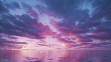 Wall Mural - Seamless looping Purple Sunset Sky Reflection on Calm Ocean video background