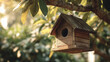 © BestFootageFirst - Natural Wooden Birdhouse Suspended Outdoors