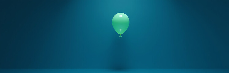 Wall Mural - lone translucent green balloon floats serenely deep blue background illuminated soft overhead light 