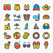 © Gunali Rezqi Mauludi - A collection of colorful summer and beach-themed icons, including swimwear, beach accessories, and recreational items, arranged in a grid.