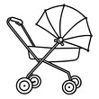 © NC - Simple line art of a baby stroller with a sunshade isolated on white background