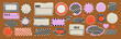 © Alena creator - Torn paper name tags and wrinkled checkerboard stickers in grunge scrapbook retro school label style. Vintage distressed blank elements for collage, creative templates, graphics.