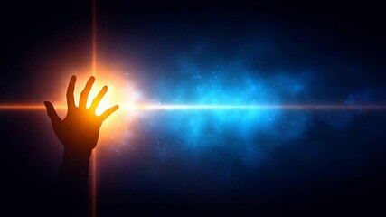 Wall Mural - Abstract cosmic energy in hand dynamic light ray optical flare particles transition.