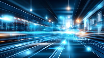 Digital data stream through a futuristic tunnel.