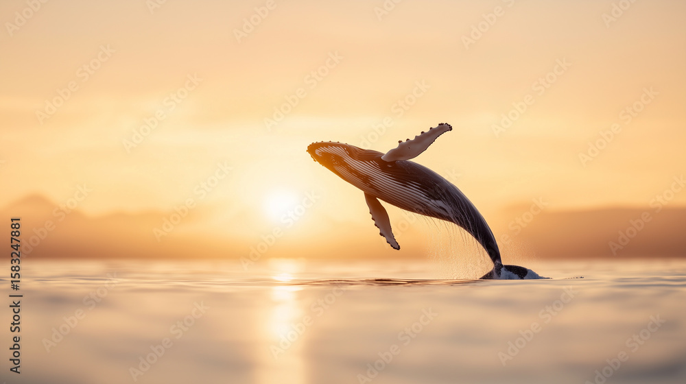 Realistic photo of a humpback whale breaching the ocean surface with ...