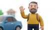 © Aprilia - Cartoon man waving with car in background